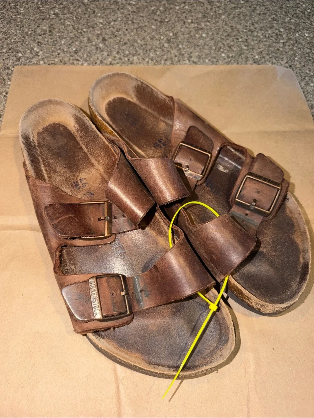 Birkenstock Brown Leather Two-Buckle Slide Sandals